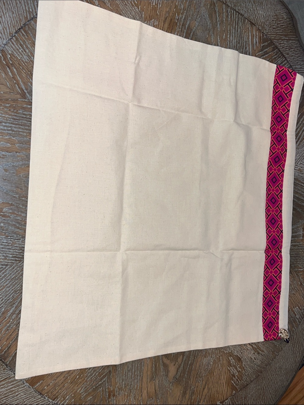 Tory Burch Cream Canvas Dust Bag with Pink Geometric Trim